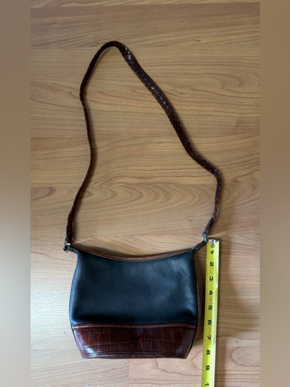 Vintage Brighton Two-Tone Black and Brown Leather Shoulder Bag